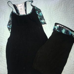 VICTORIAS SECRET PINK PALM TREE TOP CROP YOGA SET